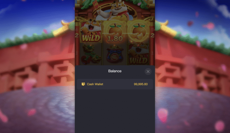 Conta demo no jogo Fortune Tiger mostrando saldo de 99.995,80 créditos em carteira virtual.
